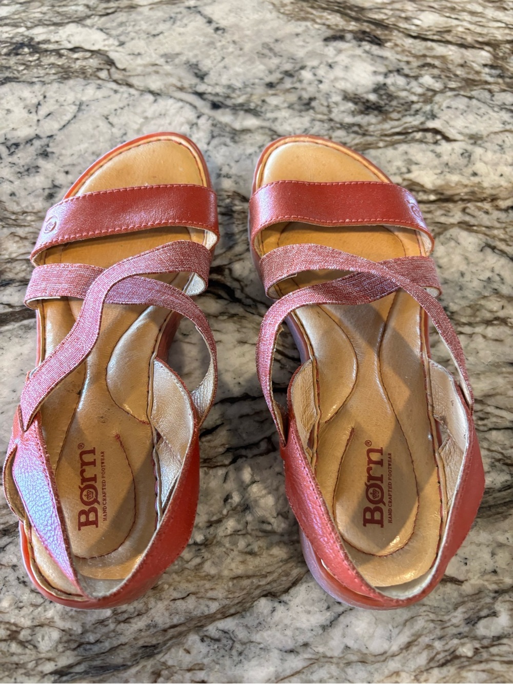Born red leather & textile sandals Sz 8